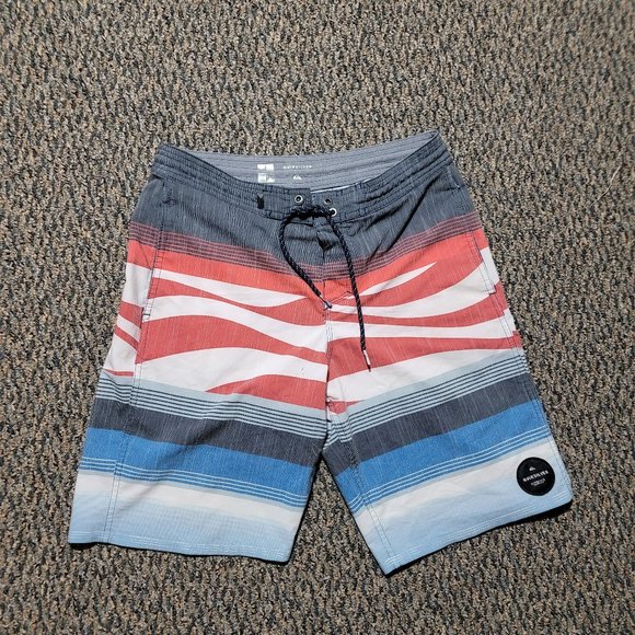 Men's Quiksilver Red White Blue Radical Board Shorts Size 29 - Picture 1 of 14